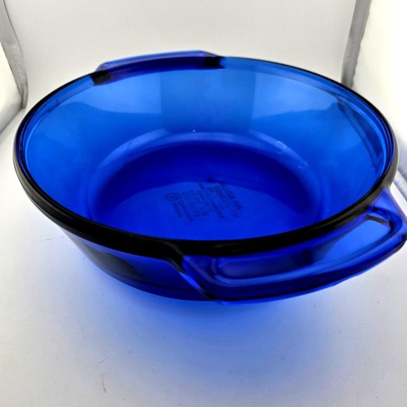 Vintage Anchor Hocking Essentials Cobalt Blue Casserole Bowl 2qt handles 9" - Picture 5 of 16